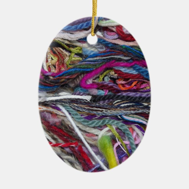 Colourful  wool fibres ceramic ornament (Front)