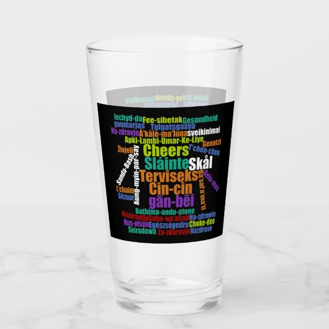 Colourful Word Art Cheers in Many Languages Glass (Front)