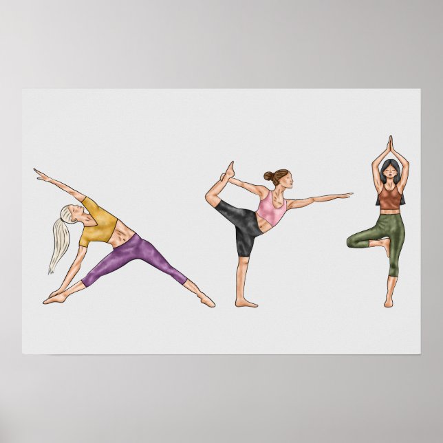 Colourful Workout Fitness Yoga Pose Balancing Wome Poster (Front)