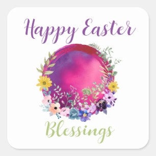 Colourful World Happy Easter Blessing Custom Text Square Sticker
