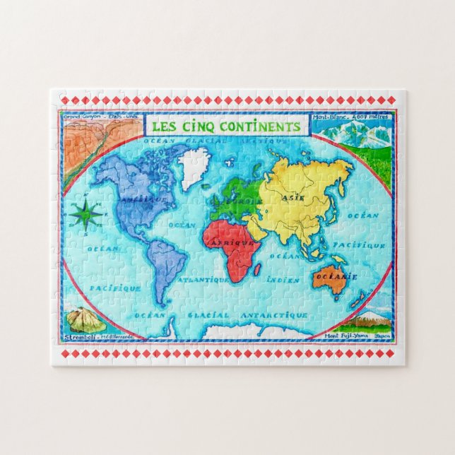 Colourful World Map 11x14 Postcard Jigsaw Puzzle (Horizontal)