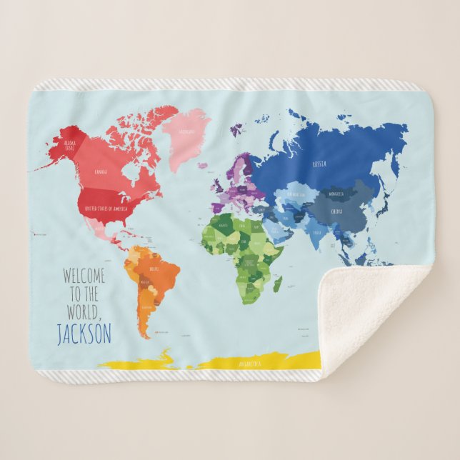 Colourful World Map Baby Blanket (Front (Horizontal))