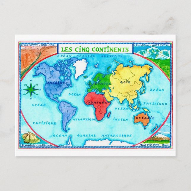 Colourful World Map Postcard (Front)