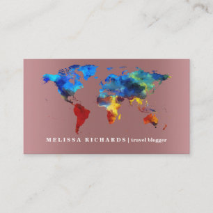 Colourful World Map Travel  Blog Business Card