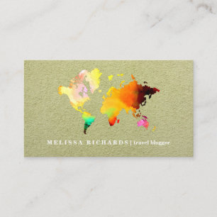 Colourful World Map Travel Blog Business Card