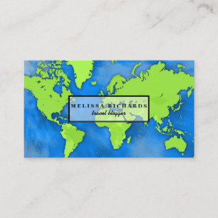 Colourful World Map Travel  Blog Business Card