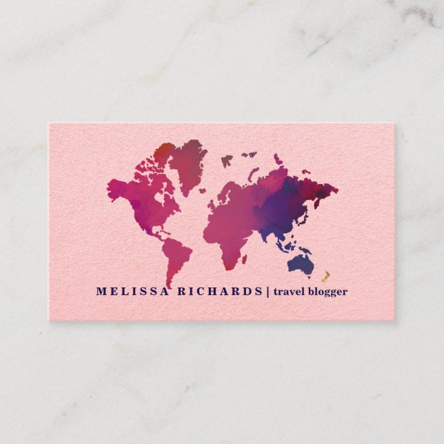 Colourful World Map Travel  Blog Business Card (Front)