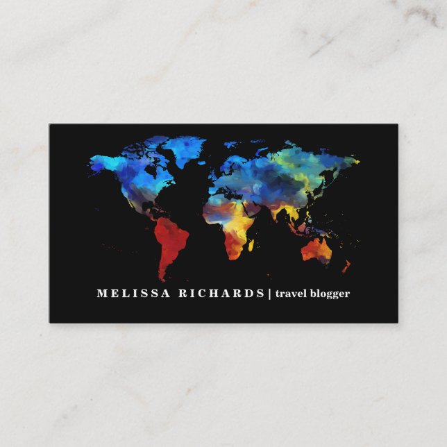 Colourful World Map Travel  Blog Business Card (Front)