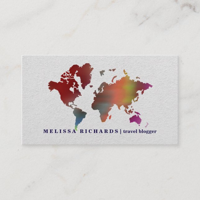 Colourful World Map Travel  Blog Business Card (Front)