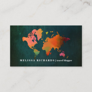 Colourful World Map Travel  Blog Business Card