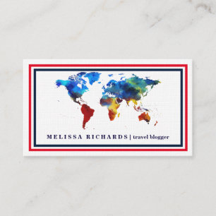 Colourful World Map Travel Blog Business Card
