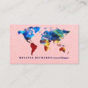 Colourful World Map Travel  Blog Business Card