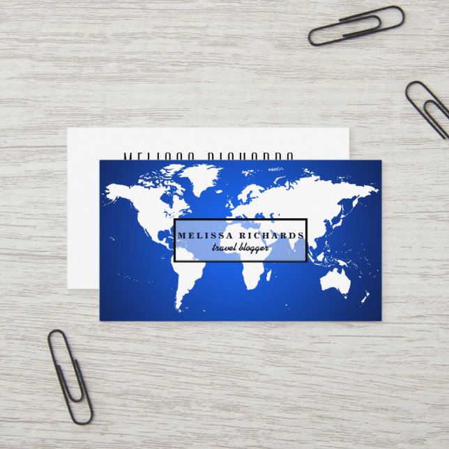 Colourful World Map Travel  Blog Business Card (Front/Back In Situ)