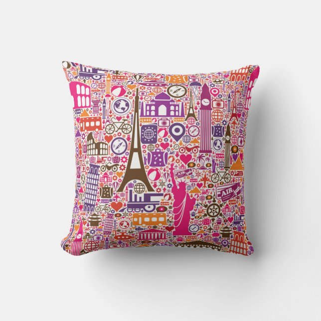 Colourful World Pattern Throw Pillow (Front)