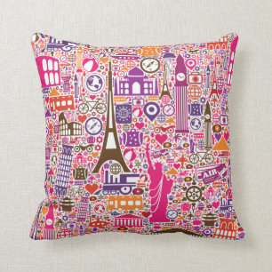 Colourful World Pattern Throw Pillow