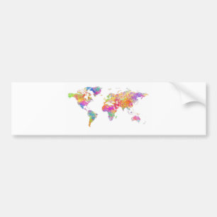 Colourful World Watercolor Splashes World Map Bumper Sticker