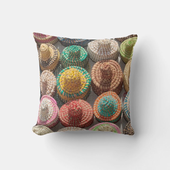 Colourful Woven Hats Throw Pillow (Front)