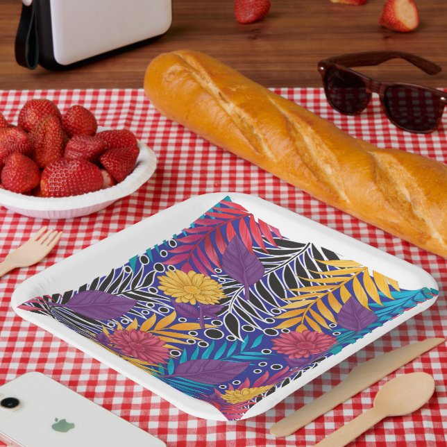 Colourful wrapping paper featuring creative floral plate (Picnic)