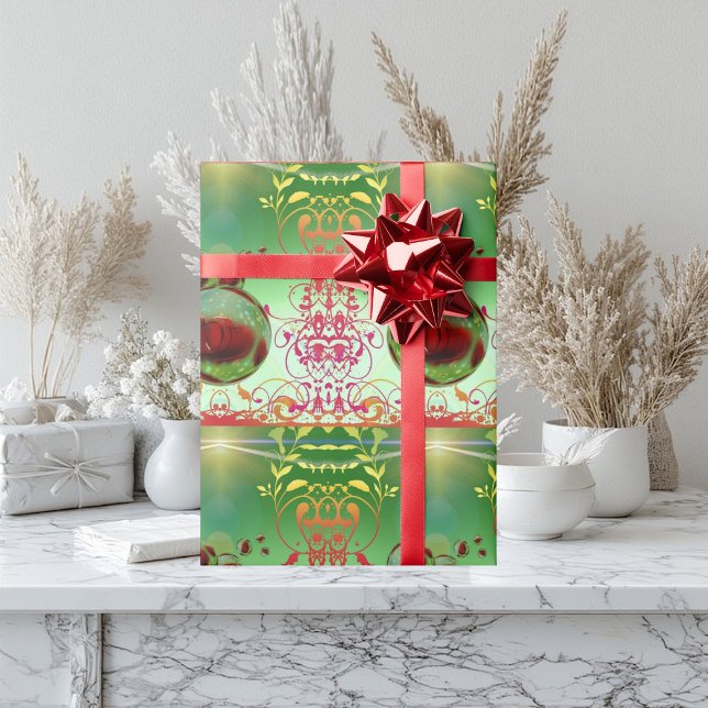Colourful Wrapping Paper with Hearts (Green Abstract Art Romantic Hearts Floral Festive Wrapping Paper)