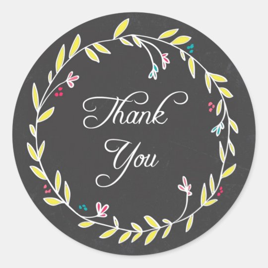 Colourful Wreath Chalkboard Thank You Stickers