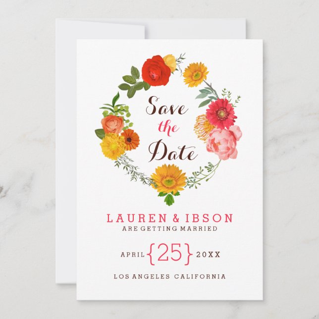 Colourful Wreath Of Flowers- Save The Date (Front)