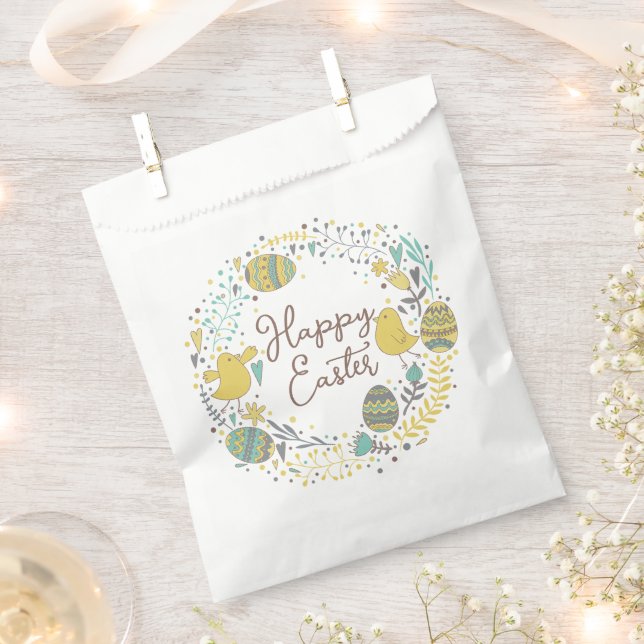 Colourful Wreath of Joyful Chicks Eggs and Greetin Favour Bag (Clipped)