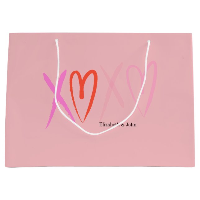 Colourful "XOXO" Hearts Valentine's Day   Large Gift Bag (Front)