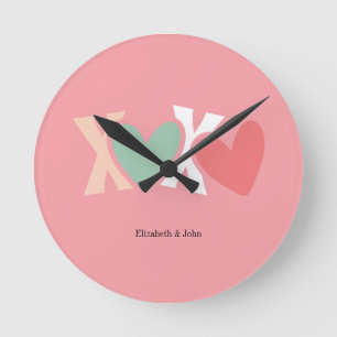 Colourful "XOXO" Valentine's Day Round Clock