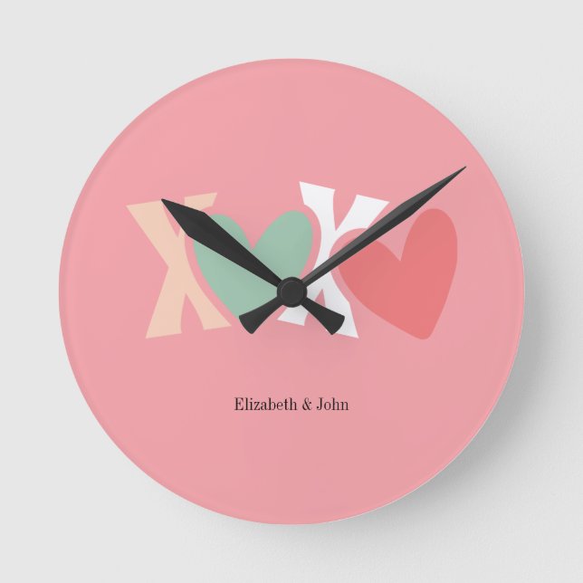 Colourful "XOXO" Valentine's Day  Round Clock (Front)