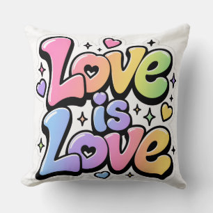 Colourful Y2K Rainbow Graffiti Love is Love Throw Pillow