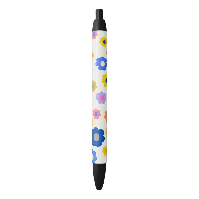 Colourful Y2K Small Flower Indie Pattern Black Ink Pen (Front Vertical)