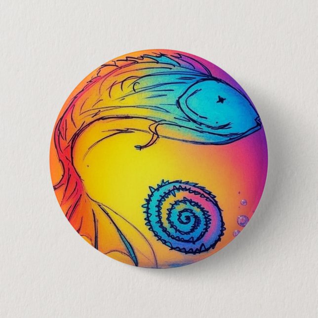 Colourful yaie fish  2 inch round button (Front)