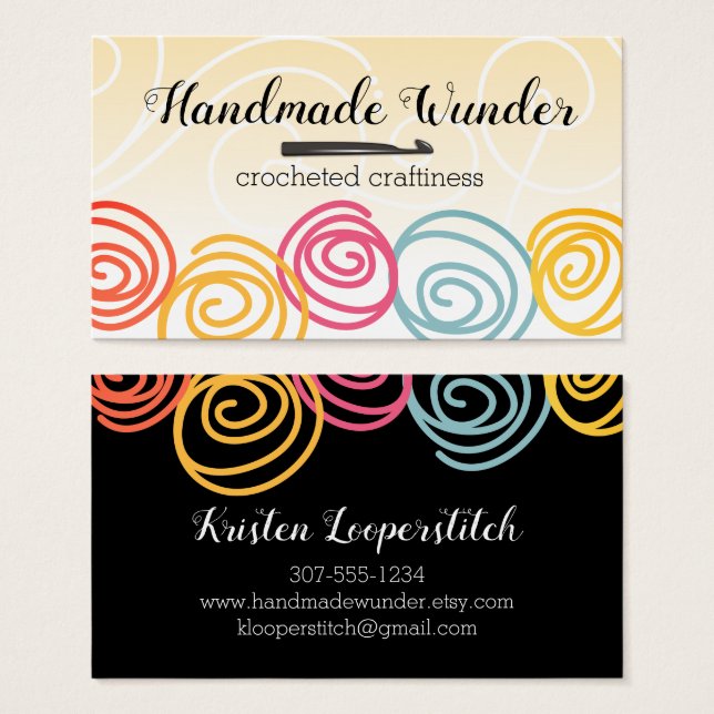 colourful yarn balls crochet hook business card (Front & Back)