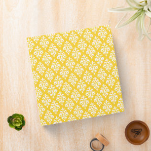 Colourful Yellow and White Damask Pattern Recipe Binder