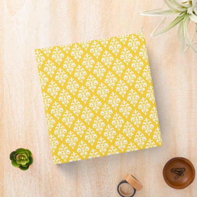 Colourful Yellow and White Damask Pattern Recipe Binder (In Situ)