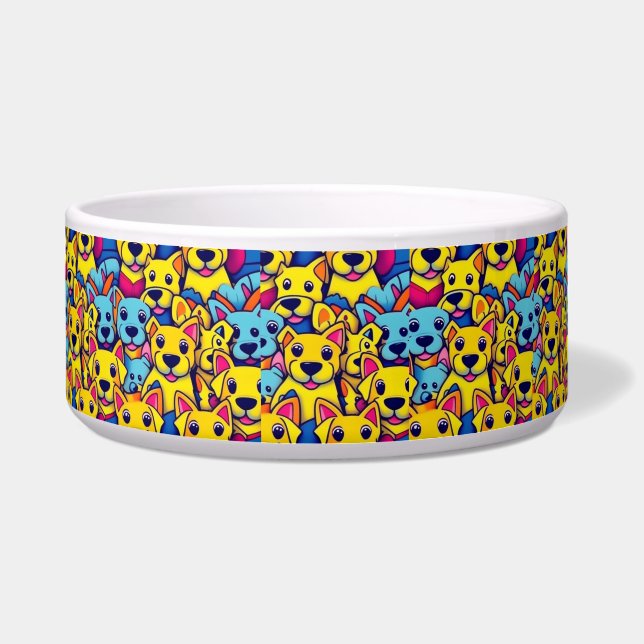Colourful  yellow blue dogs pet water bowl (Front)
