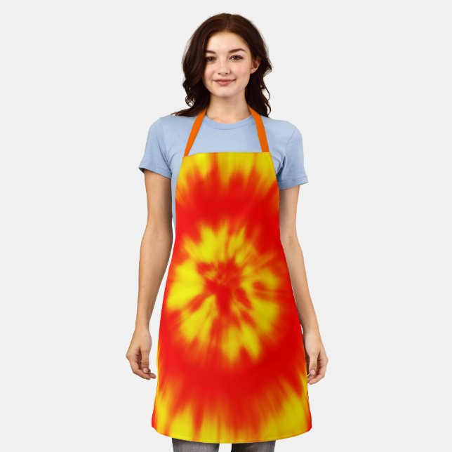 Colourful Yellow Crimson Tie Dye Pattern Grill BBQ Apron (Worn)