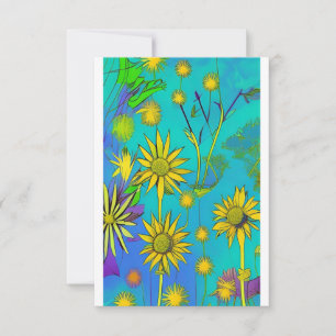 Colourful yellow daffodils flowers in green thank you card