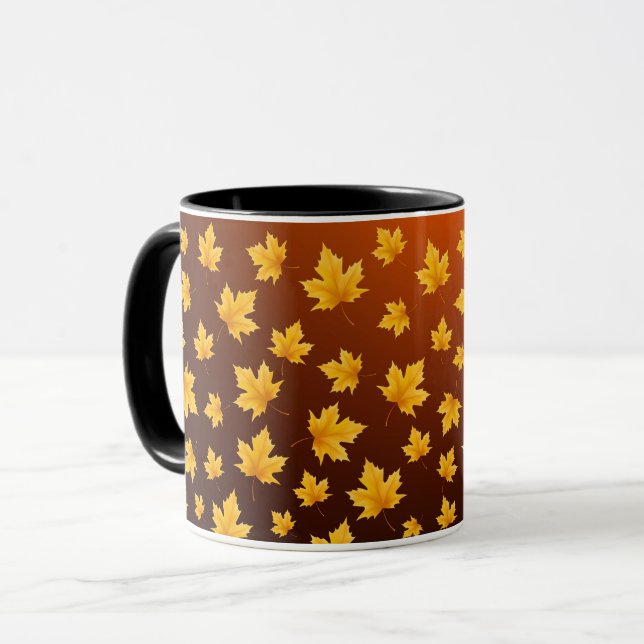 Colourful Yellow Falling Leaves Seasonal Pattern Mug (Front Left)