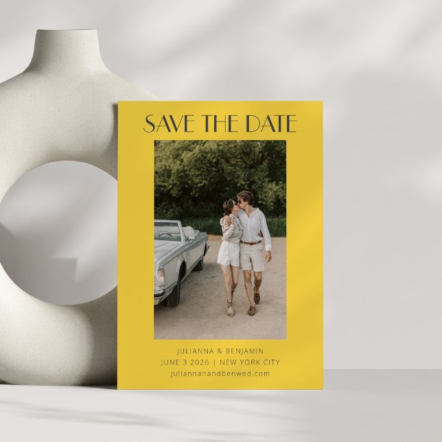 Colourful Yellow Grey Art Deco Photo Save The Date (Creator Uploaded)