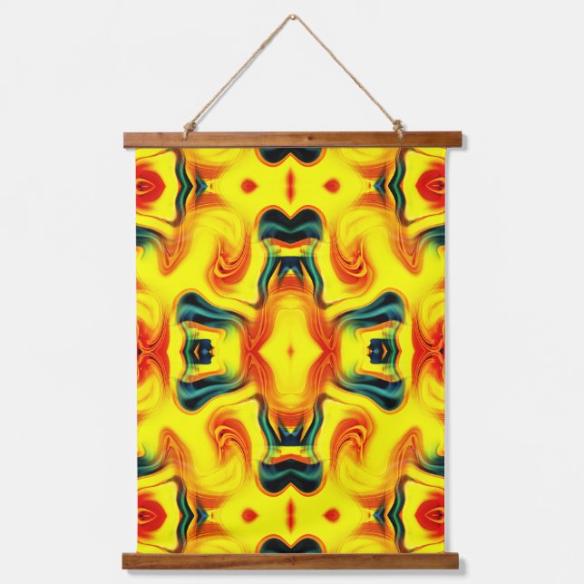 Colourful Yellow Orange Green Swirls Abstract      Hanging Tapestry (Front)