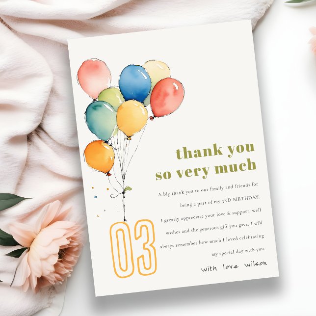 Colourful Yellow Red Green Balloons Kids Birthday Thank You Card (Creator Uploaded)