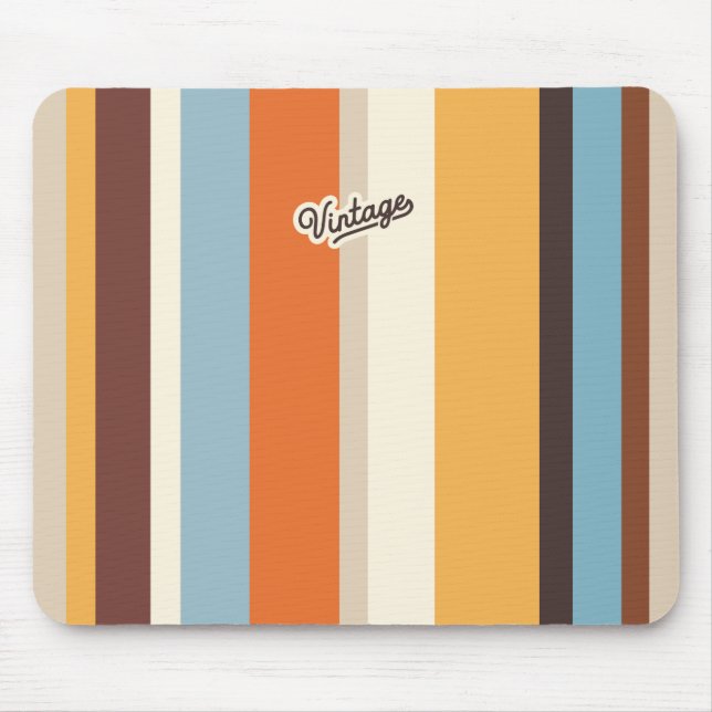 Colourful Yellow Stripes with Vintage Label Mouse Pad (Front)