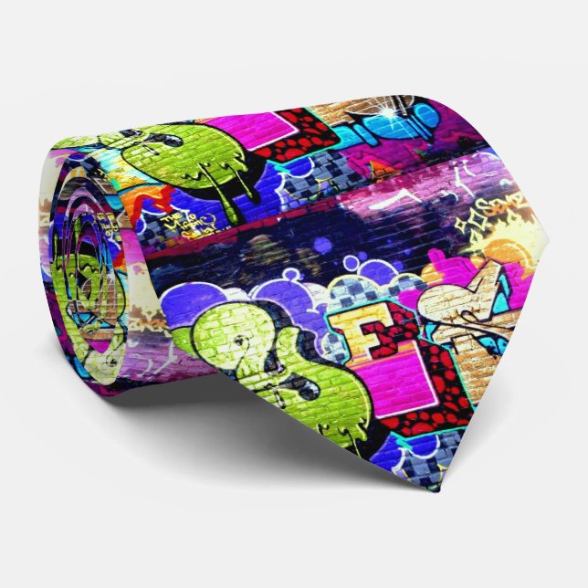 Colourful Yes Graffiti Pattern Art Tie (Rolled)