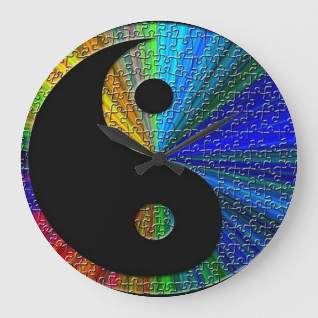 Colourful Yin And Yang Puzzle Large Clock (Front)