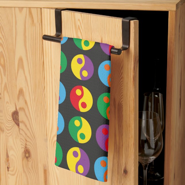 Colourful Yin Yangs Kitchen Towel (Thirds Fold)