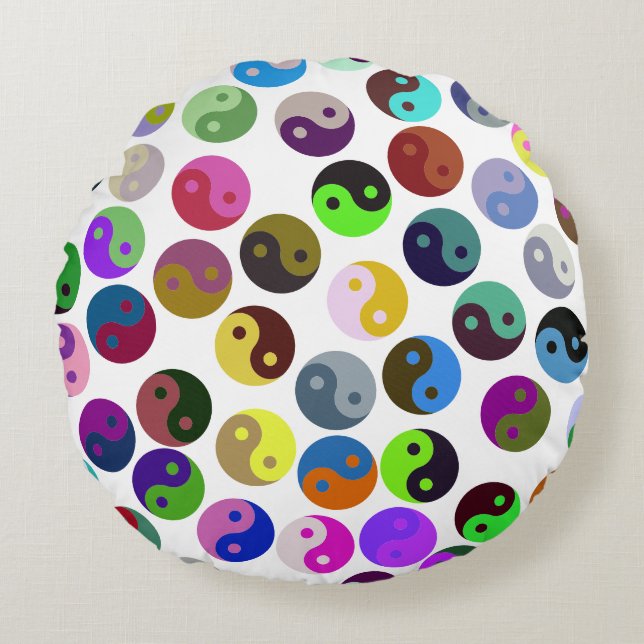 Colourful Ying Yang Pattern Round Pillow (Front)