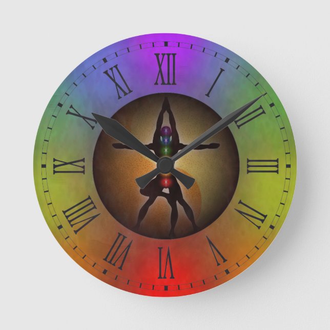 Colourful Yoga Chakras Yin Yang Grunge Small Round Round Clock (Front)