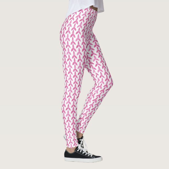 Colourful Yoga Pants Cosmic Pink and White Leaf  (Right)