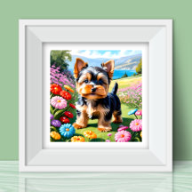 Colourful Yorkie Terrier Puppy Posing at the Park